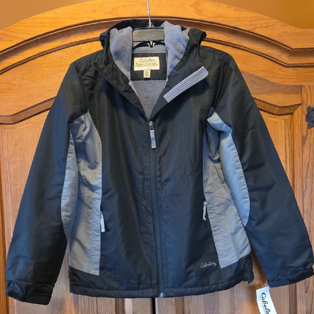 Womens Small Black & Gray 3 Three Season Hooded Coat Jacket Cabelas Meredith NWT